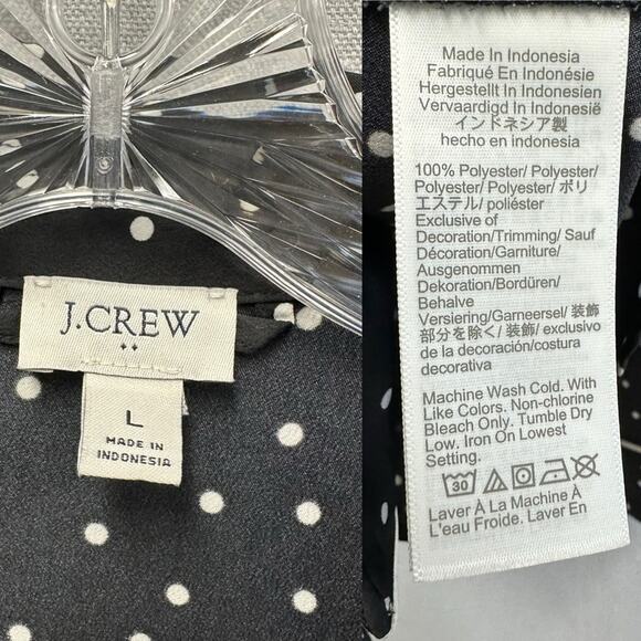 J. Crew black polka dot satin pajama style blouse button up top size Large - Picture 4 of 15